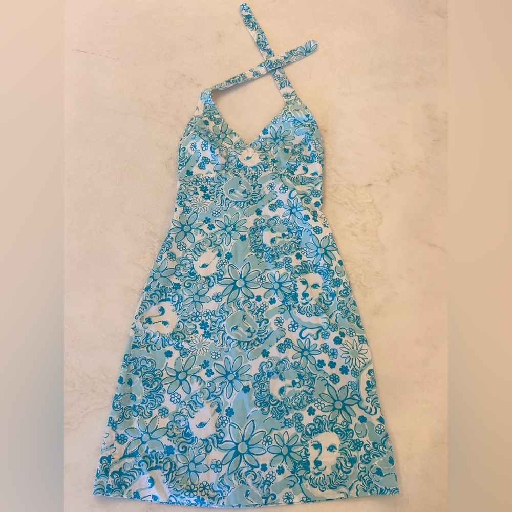 Lilly Pulitzer Halter Dress Size 0 Blue & White Lions